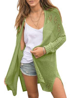 1 x RAW Customer Returns Saodimallsu Women s Open Front Cardigan Lightweight Soft Summer Boho Cardigan Casual Long Sleeve Knitted Sweater Green Medium - RRP €33.17