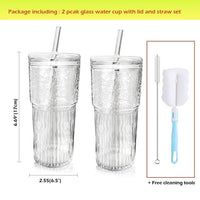 1 x RAW Customer Returns Maygone 2 Pack Clear Striped Glass Water Cups with Lid and Straw Bubble Tea Cups Juice Milk Drinking Cups Travel Mugs 570ml - RRP €20.16