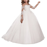 1 x RAW Customer Returns Aibaowedding Lace Embroidery Girls Bridesmaid Dress Long Sleeves Kids Birthday Party Ball Gowns 10, White  - RRP €60.49