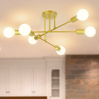 1 x RAW Customer Returns TAYNEVO Modern Chandelier Vintage Sputnik Ceiling Light - 6 Bulbs Industrial Pendant Lights E27 Metal Ceiling Lamp Gold for Living Room, Bedroom, Hallway, Kitchen, Dining Room - RRP €36.0