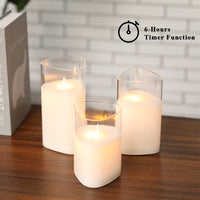 1 x Brand New JHY DESIGN Set of 3 Triangle Shape Real Wax Glass Candles, Battery Operated Flameless Candles with 6 Hour Timer Function Electric Candles Real Wax Candles for Living Room Christmas White  - RRP €42.99