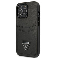 1 x RAW Customer Returns Guess GUHCP13LPSATPK case for iPhone 13 Pro 13 6.1 black hardcase SaffianoTriangle Logo Cardslot - RRP €25.7