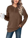 1 x RAW Customer Returns Aokosor Long Sleeve Shirt Women Casual Pullover V-Neck Sweater Lightweight Autumn Knitted Sweater Tops Khaki XL - RRP €10.07