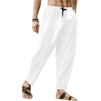 1 x RAW Customer Returns Cooleep Men s Linen Pants Summer Casual Lightweight Stretch Yoga Beach Trousers White L - RRP €26.53