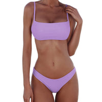 1 x RAW Customer Returns meioro Sexy Bikini for Women 2 Piece Swimwear Low Waist Solid Color Swimwear High Leg Bathing Suit Beachwear M,Light Purple  - RRP €25.99