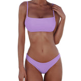 1 x RAW Customer Returns meioro Sexy Bikini for Women 2 Piece Swimwear Low Waist Solid Color Swimwear High Leg Bathing Suit Beachwear S,Light Purple  - RRP €25.99