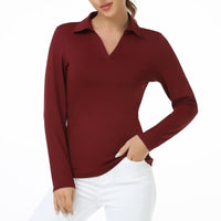 1 x RAW Customer Returns Soneven women s polo shirt long-sleeved business casual blouse elegant tops work long-sleeved shirt v-neck, red, M - RRP €23.18