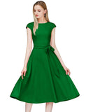 1 x RAW Customer Returns DRESSTELLS Women s A-Line Swing Festive Knee-Length Wedding Cocktail Dress Round Neck Cape Sleeve Christmas Dress Green M - RRP €45.99