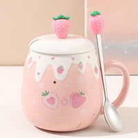 2 x Brand New Cute Strawberry Mug Pink Coffee Cup Ceramic Kawaii Mug for Morning Tea Milk Fruit Cup with Lovely Lid and Spoon Creative Novelty Birthday Christmas for Lover Girls 500ml - RRP €33.7