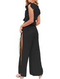 1 x RAW Customer Returns FANCYINN Jumpsuit Women s Two-Piece 2 Piece Crop Top Sexy V-Neck Pants with Side Slit Drawstring Summer Beach Holiday Casual Outfits Black M - RRP €33.25