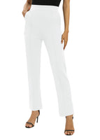 1 x RAW Customer Returns Women Office Casual Straight Legs Work Pants Solid Elastic Waist Long Trousers with Pockets XL, White  - RRP €29.98