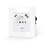 1 x RAW Customer Returns JIMEIDA single socket with USB in white, 16Amp glass sockets with USB A and Type C port max.2.1A, flush-mounted wall socket-86mm, 250V - RRP €15.12