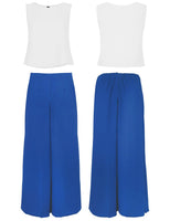 1 x RAW Customer Returns FANCYINN Women s Summer 2-Piece Outfit Jumpsuit Elegant Sleeveless Round Neck Tank Top Cropped Wide Leg Pants White Top Sapphire Blue Pants M - RRP €35.28