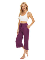 1 x RAW Customer Returns BATHRINS women s casual pants 3 4 pants jogging pants summer loose comfortable wide leg sweatpants house pants sports pants with pockets and adjustable drawstring grape purple, L  - RRP €24.19