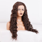 1 x RAW Customer Returns Salomezklm Brown Lace Front Wig Wavy Hair, Dark Brown Long Wig Glueless Heat Resistant Fiber Hair, Synthetic Lace Front Wig Brown for Fashion Women 24 inches - RRP €59.99