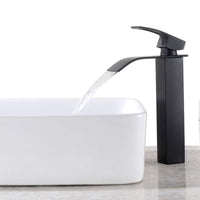 1 x RAW Customer Returns Black waterfall bathroom faucet, high wash basin faucet with spout height 204mm, single lever mixer tap cold and hot, countertop wash basin faucet for bathroom - RRP €50.0