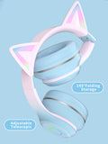 1 x RAW Customer Returns OHAANYY Bluetooth Headphones Kids, Cat Ears Foldable Girls Headphones Over Ear, Children s Headphones Bluetooth Wireless with LED Light Cat Ears and Microphone for School Tablet Cell Phone PC Blue Pink  - RRP €22.99