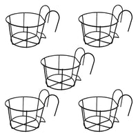 1 x RAW Customer Returns Railing flower pot holder, 5 pieces flower pot holder plants, black flower pot hanging baskets, metal flower pot holder, suitable for balcony, garden, fence, indoor and outdoor - RRP €22.58