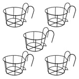 1 x RAW Customer Returns Railing flower pot holder, 5 pieces flower pot holder plants, black flower pot hanging baskets, metal flower pot holder, suitable for balcony, garden, fence, indoor and outdoor - RRP €22.58