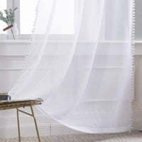 1 x RAW Customer Returns MIULEE White Living Room Curtains with Pompoms, Beautiful Children s Girl s Room Curtains 2 Pieces, 2X140 x 175cm, Transparent Baby Bedroom Curtains with Tassels, Translucent Sheer Curtains - RRP €26.57