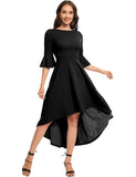 1 x Brand New Gardenwed Festive Dress Women 3 4 Sleeve Flare Bell Sleeve Round Neck Dresses High-Low Cocktail Dresses Rockabilly Dresses Evening Dresses Elegant for Wedding Black L - RRP €41.87