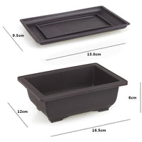 1 x RAW Customer Returns MissFox Set of 6 Plastic Plant Pots with Saucer, Large Rectangular Bonsai Pot with Garden Tools, Indoor and Outdoor Garden Flower Pots, 16x12x6cm - RRP €22.9