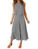 1 x RAW Customer Returns FANCYINN Women s Jumpsuit Summer Overall Elegant Festive Wedding Long Trouser Suit Sleeveless Round Neck Tank Top Cropped Wide Leg Pants Playsuit Gray XS - RRP €36.12