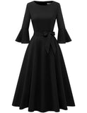 1 x RAW Customer Returns Homrain Women s 50s Dresses Midi Round Neck Formal Dress Vintage Wedding Dress with Belt Black L - RRP €43.99