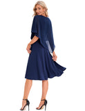 1 x RAW Customer Returns DRESSTELLS Women Plus Size Bridesmaid Dresses Chiffon Cape Elegant Cocktail Dress Wedding Evening Dress V-Neck Knee Length A-Line Summer Dress Navy 2XL - RRP €52.99