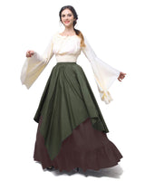 1 x RAW Customer Returns Fiamll Renaissance Dress Women Medieval Dress Medieval Costume Women Trumpet Sleeve Victorian Dresses Green Brown L Shirt and Skirt  - RRP €60.49