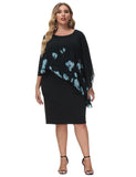 1 x RAW Customer Returns Hanna Nikole Plus Size Beautiful Hip Dress Ladies Cape Party Dress with Chiffon Overlay Black Floral Print XXL - RRP €45.37