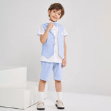 1 x Brand New Volunboy Children s Wedding Vest Suit Vest Set Boy, Summer Boys Suit with Shorts, Shirts 4 Pieces 3-4 Years, Blue, Tag 100  - RRP €34.4