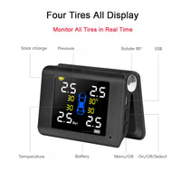 1 x RAW Customer Returns Riloer Car Tire Pressure Monitoring System, Wireless TPMS Connection, with 4 External Sensors, Large LCD Screen, Solar Powered and USB Port - RRP €49.99