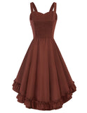 1 x RAW Customer Returns Women s Medieval Dress Sleeveless A-Line Dress High Low Design With Ruffles Gothic Dresses XL Reddish Brown - RRP €30.0