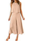 1 x RAW Customer Returns FANCYINN Women s Summer 2-Piece Outfit Sleeveless Crew Neck Tank Top Cropped Wide Leg Pants Light Khaki M - RRP €35.28