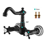 1 x RAW Customer Returns 360 Rotatable Wall Mounted Kitchen Faucet Brass Antique Wall Mounted Double Lever Sink Faucet Wash Basin Faucet Water Tap Wall Mounted Wash Basin Faucet Retro Wash Basin Mixer for Kitchen Black  - RRP €52.22