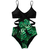 1 x RAW Customer Returns Yutdeng Women s Swimsuit with Decorative Cutouts Wrap Look Lace Up Bikini One Piece Swimwear Tummy Control Cut Out Crossover Beachwear Printed One Piece Bikini with Straps Adjustable,Green,S - RRP €18.68