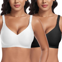 1 x RAW Customer Returns Jiuday bra women without underwire push up bra large sizes good support wire-free bra seamless bra soft bra without underwire comfortable T-shirt V-neck bralette black white, XL  - RRP €47.95