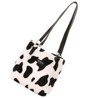 1 x RAW Customer Returns Amosfun Fluffy Crossbody Purse Cow Pattern Shoulder Bags Faux Fur Tote Bags Plush Bucket Bag Clutch Handbags Cocktail Purse New Year Party Gift for Girls Women - RRP €22.59