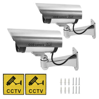 1 x RAW Customer Returns TIMESETL 2x Dummy CCTV Camera with Red Flashing LED Fake Security Camera - Silver - RRP €18.28