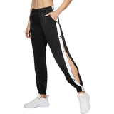 1 x RAW Customer Returns Dazzerake Women s Side Striped High Slit Sports Joggers Loose Tracksuit Pants with Snap Button Closure Hip Pop Trousers Black, L  - RRP €29.5