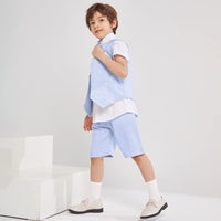 1 x Brand New Volunboy Children s Wedding Vest Suit Vest Set Boy, Summer Boys Suit with Shorts, Shirts 4 Pieces 3-4 Years, Blue, Tag 100  - RRP €34.4