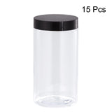 1 x Brand New sourcing map 15pcs Round Plastic Jars with Black Top Lid 17oz 500ml Clear Empty Container - RRP €56.49