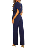 1 x RAW Customer Returns Dokotoo Women s Long Sleeve Jumpsuit Elegant Jumpsuit O-Neck Sexy Backless Pants with Belt Blue M - RRP €49.99