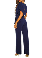 1 x RAW Customer Returns Dokotoo Women s Long Jumpsuit Short Sleeve Elegant Sexy Jumpsuit O-Neck Bodysuit Sexy Backless Pants with Belt Blue L - RRP €49.99