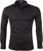 1 x Brand New Gdtime Men s Non-Iron Shirt Long Sleeve Slim Fit Plain Casual Wrinkle-Resistant Shirts Black,XL - RRP €39.99