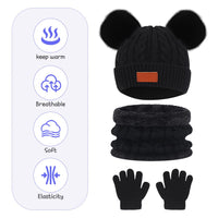 3 x Brand New HIULLEN Children s Winter Hat Scarf Gloves Set, 3 Piece Beanie Hat Gloves Round Scarf Set, Thermal Knit Hat Loop Tube Scarf for Boys Girls 2-6 Years Outdoor Black  - RRP €29.58