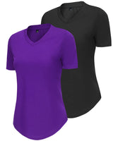 1 x RAW Customer Returns DOTIN Pack of 2 Women s T-Shirt Plain Short Sleeve Basic Shirts V-Neck Summer Tops Women Tops, Black Purple, XL - RRP €23.18