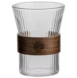 4 x RAW Customer Returns Generic glass cups with wooden handle, coffee glass tea glass, 330ml vertically striped borosilicate glass, perfect for latte, tea and drinks, GC-02 - RRP €39.32