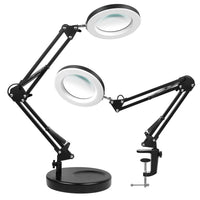 1 x RAW Customer Returns HJZ LED Magnifying Lamp, Workplace Lamp, 8 Diopter Magnifying Glass with Light - with Clamp Stand, Swivel Arm, Dimmable, 3 Color Modes, Magnifying Glass for Reading, Crafts - 8x Magnification Black  - RRP €44.35